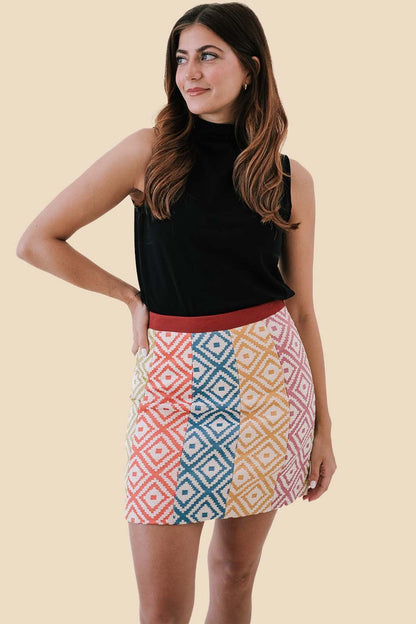 FRNCH Salome Multicolored Geometric Knit Skirt (M)