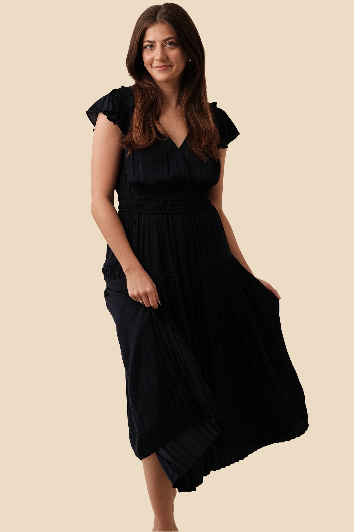 Current Air Sophia Flutter Sleeve Midi Dress (Navy)