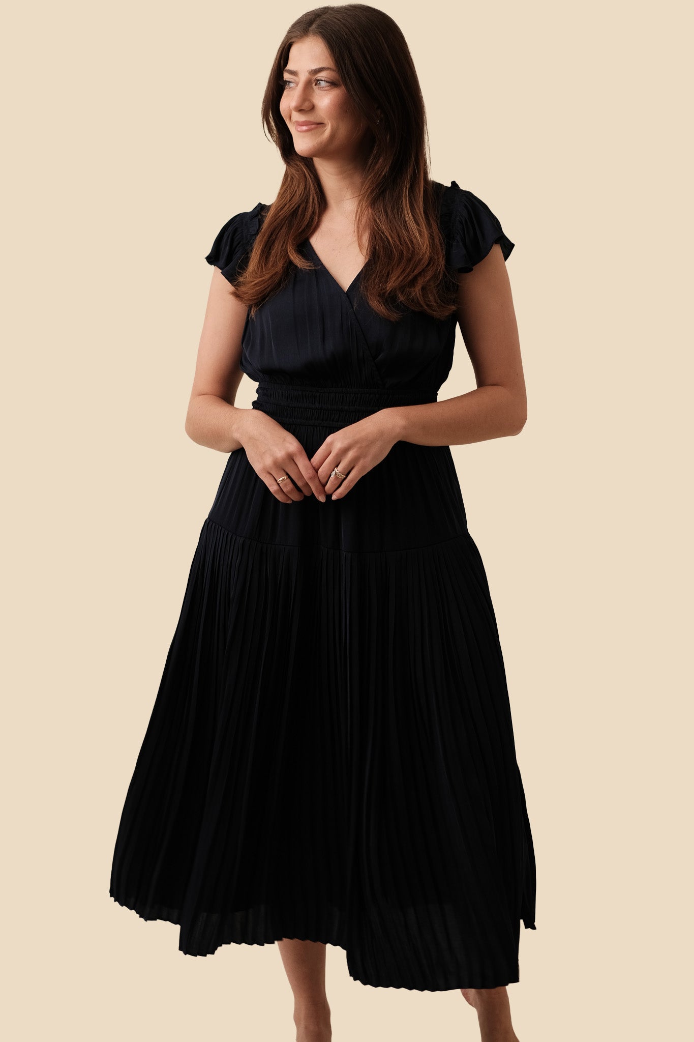 Current Air Sophia Flutter Sleeve Midi Dress (Navy)