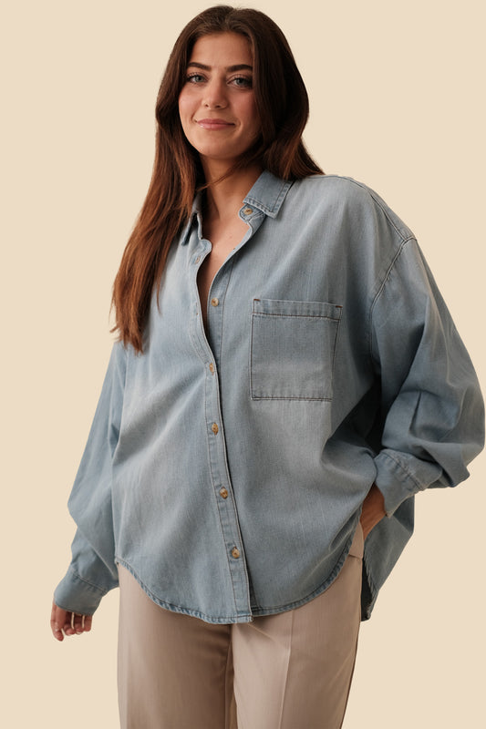 Miou Muse Blaire Denim Long Sleeve Buttoned Top (L)