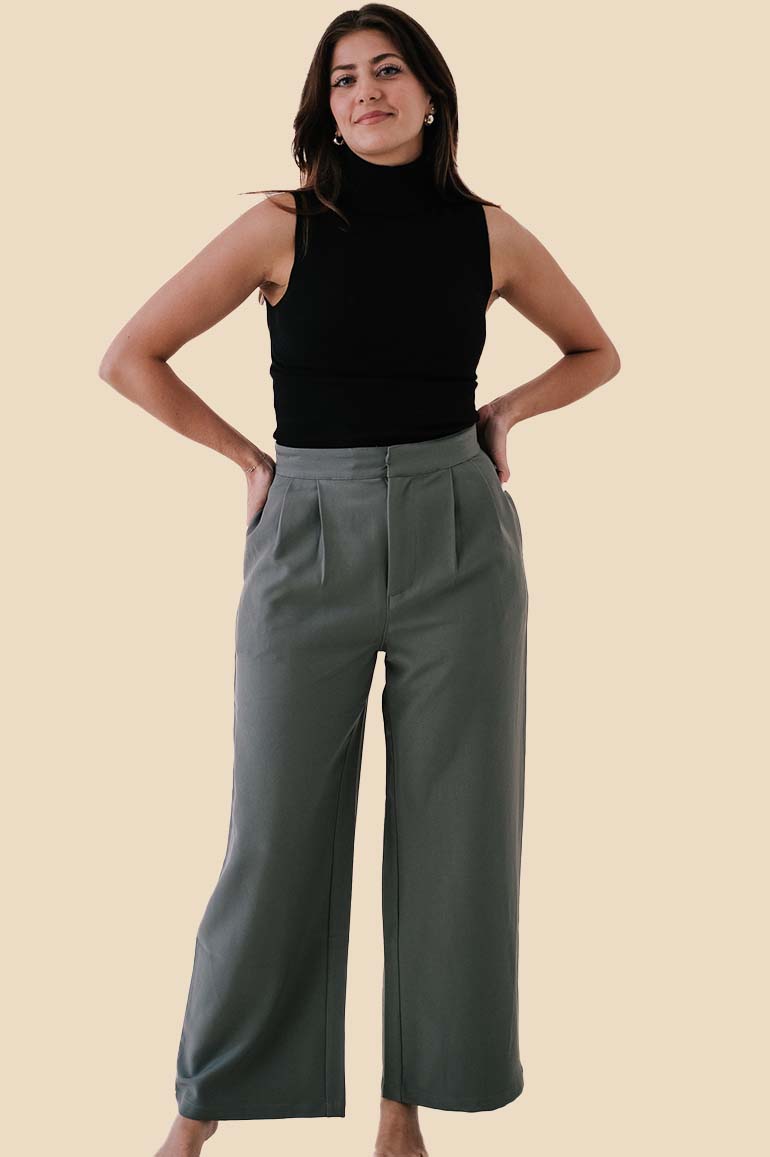 Leola Olive Wide Leg Trouser Pants