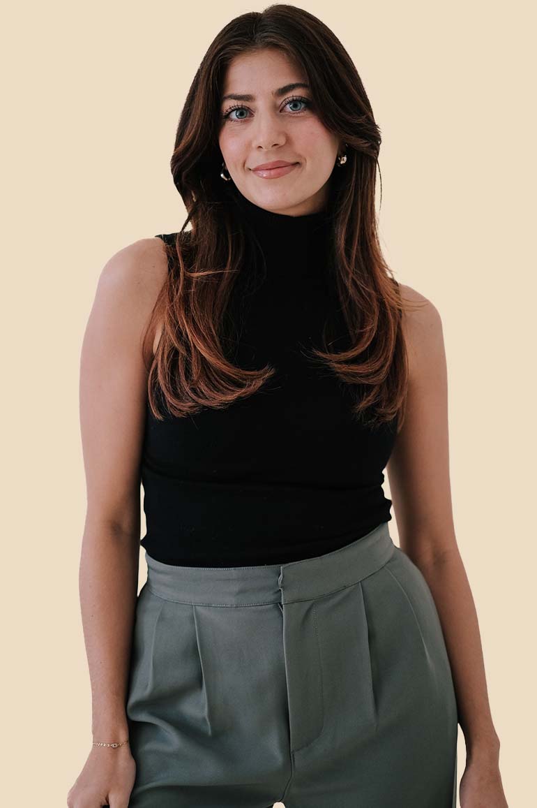 Molly Bracken Pearl Black Sleeveless Turtleneck Knit Top