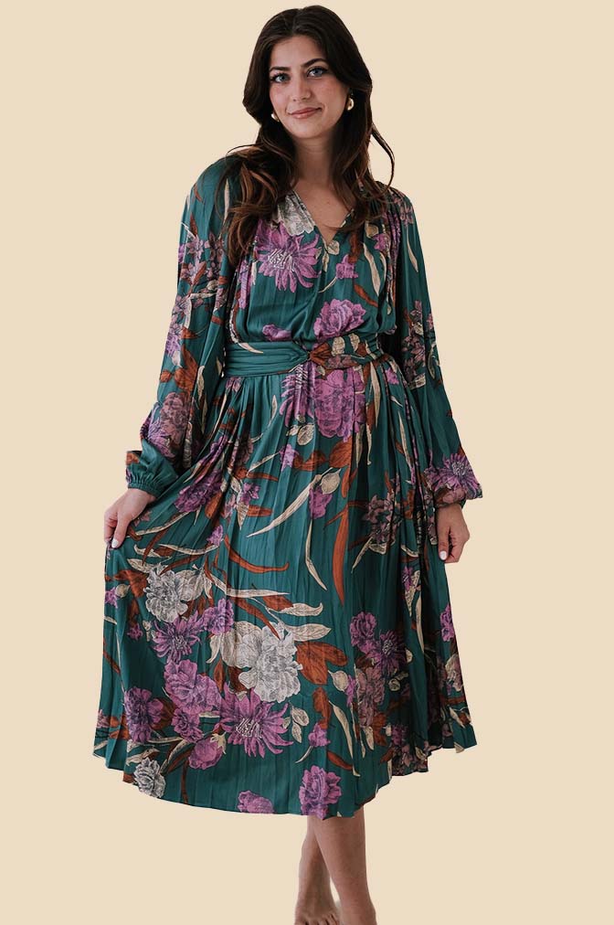 Current Air Teagan Botanical Belted Midi Dress (S)