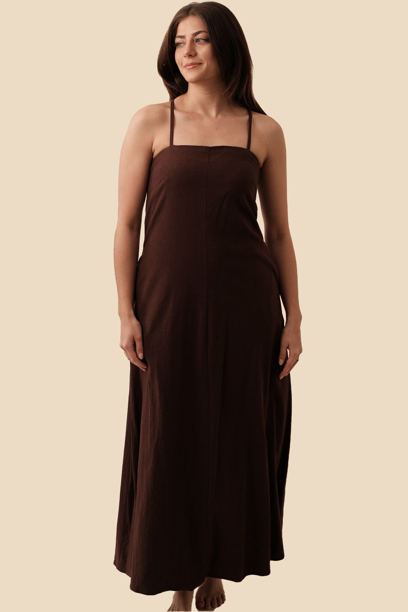 FRNCH Anella Chocolate Linen Sleeveless Maxi Dress (L)