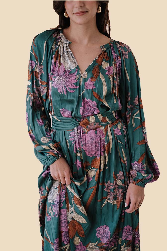 Current Air Teagan Botanical Belted Midi Dress (S)