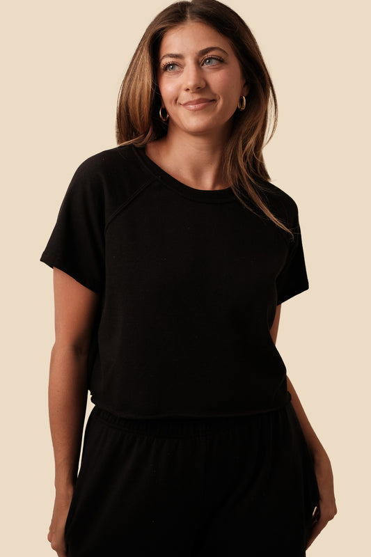 Nancy Cotton Relaxed Cropped Top (Black)