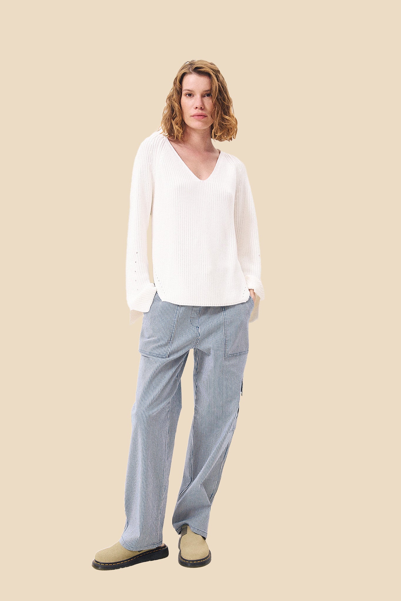 FRNCH Polette Blue Stripe Straight Cotton Pants