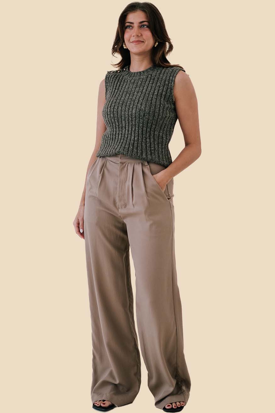 By Together Lydia Khaki Wide Leg Trouser Pants