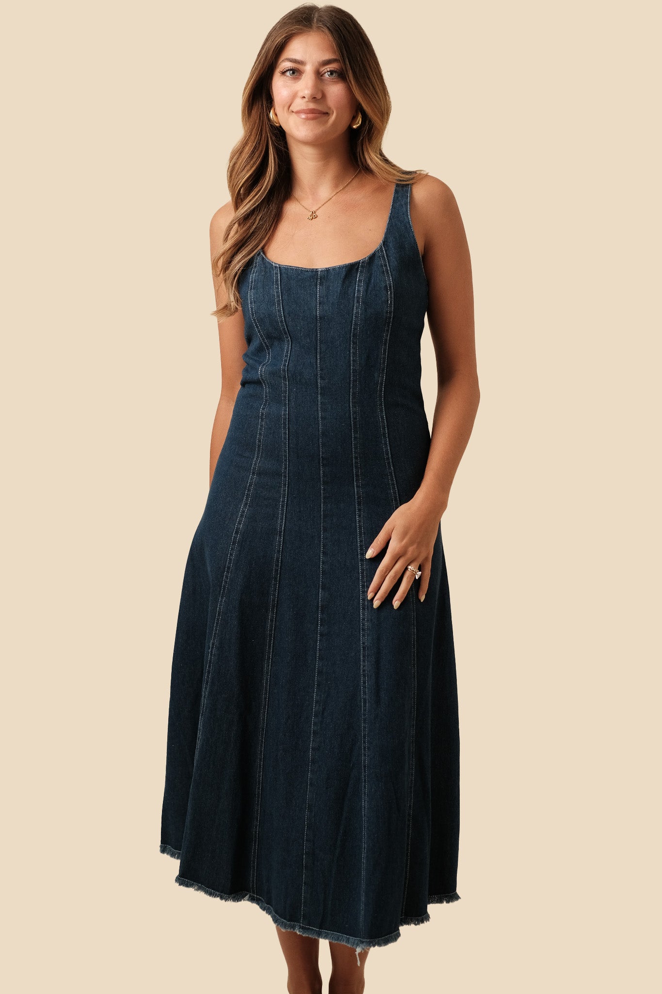 Sofie the Label Yvonne Denim Sleeveless Midi Dress (L)
