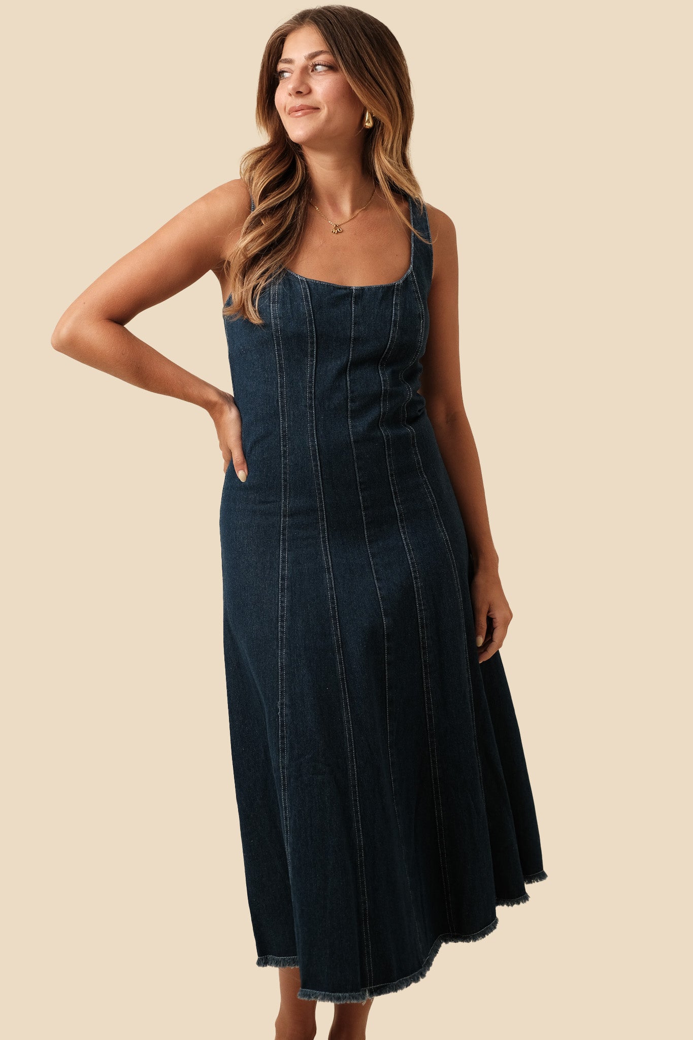 Sofie the Label Yvonne Denim Sleeveless Midi Dress (L)
