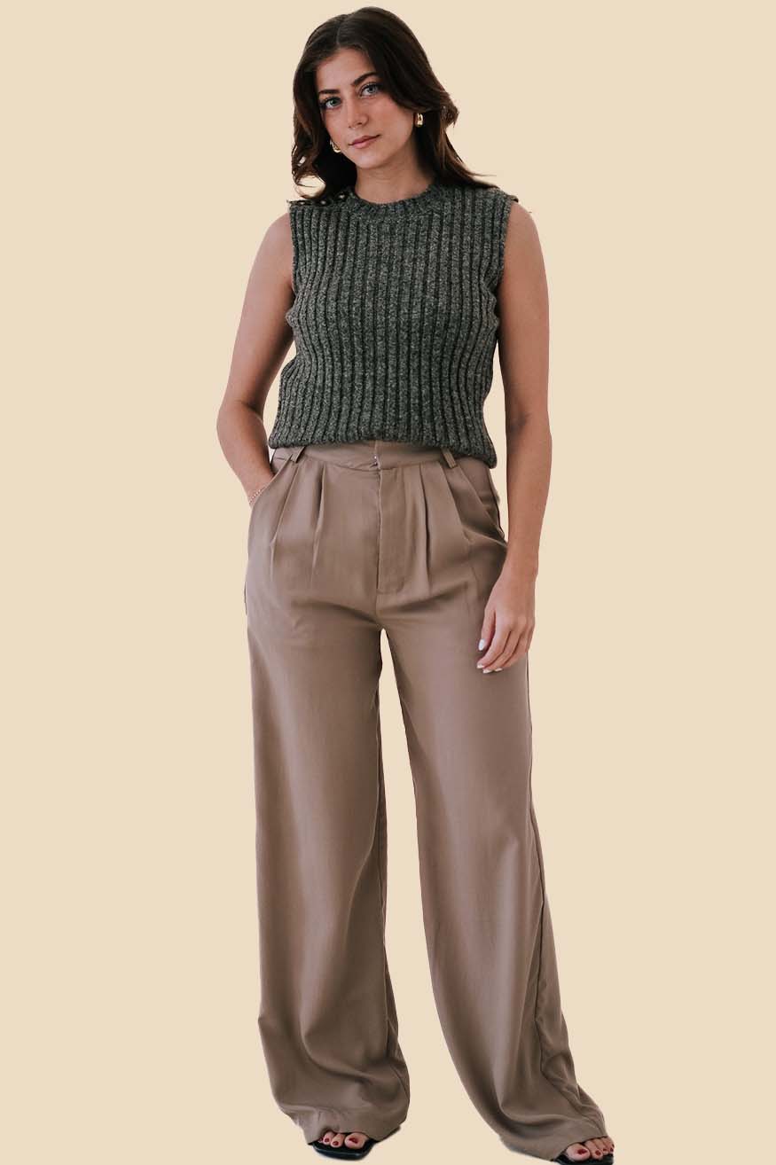 By Together Lydia Khaki Wide Leg Trouser Pants