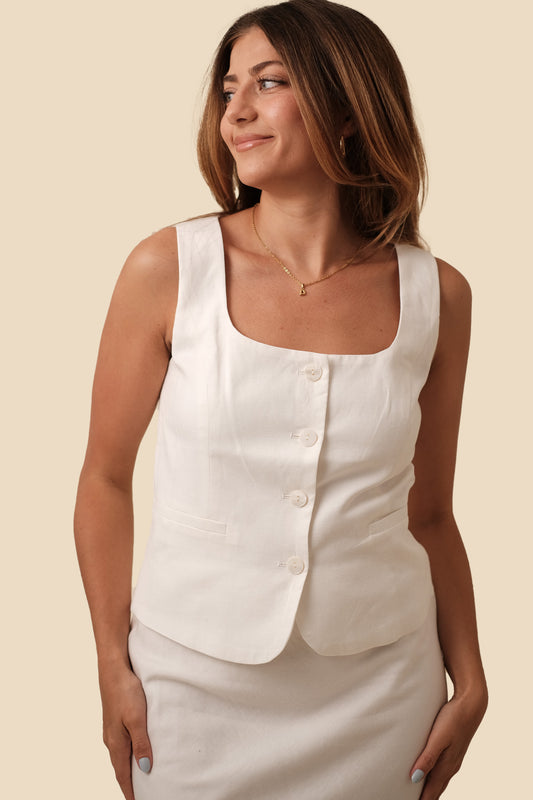 Lucy Paris Carmy White Linen Vest Top