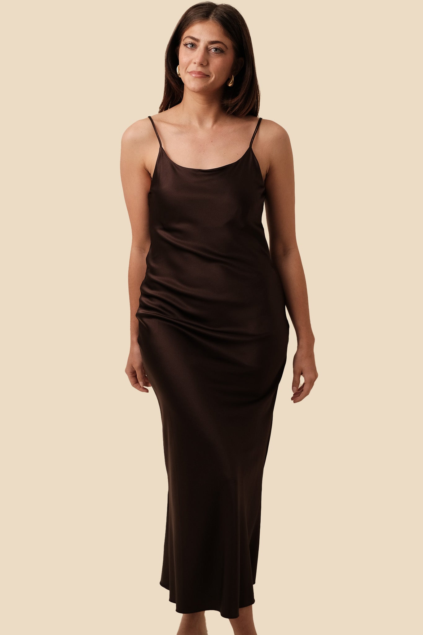 Current Air Jamie Silk Bias Midi Dress (Brown)