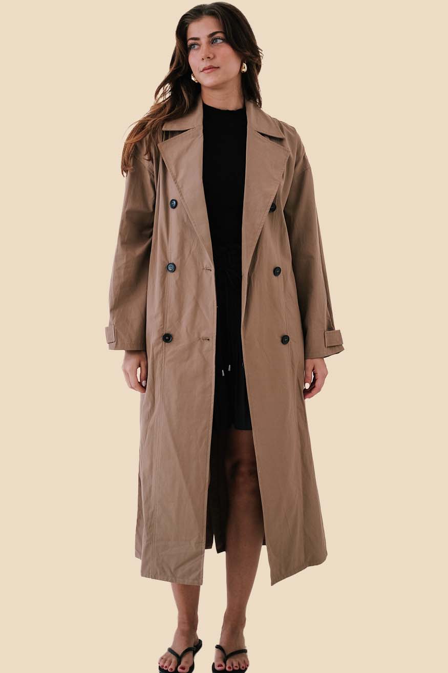 Leighton Khaki Long Sleeve Buttoned Trench Coat