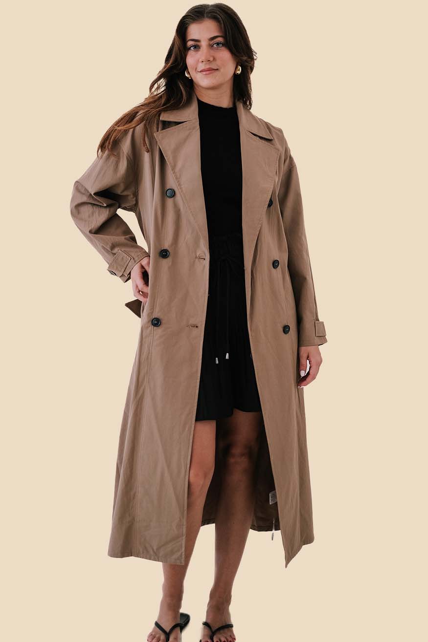 Leighton Khaki Long Sleeve Buttoned Trench Coat