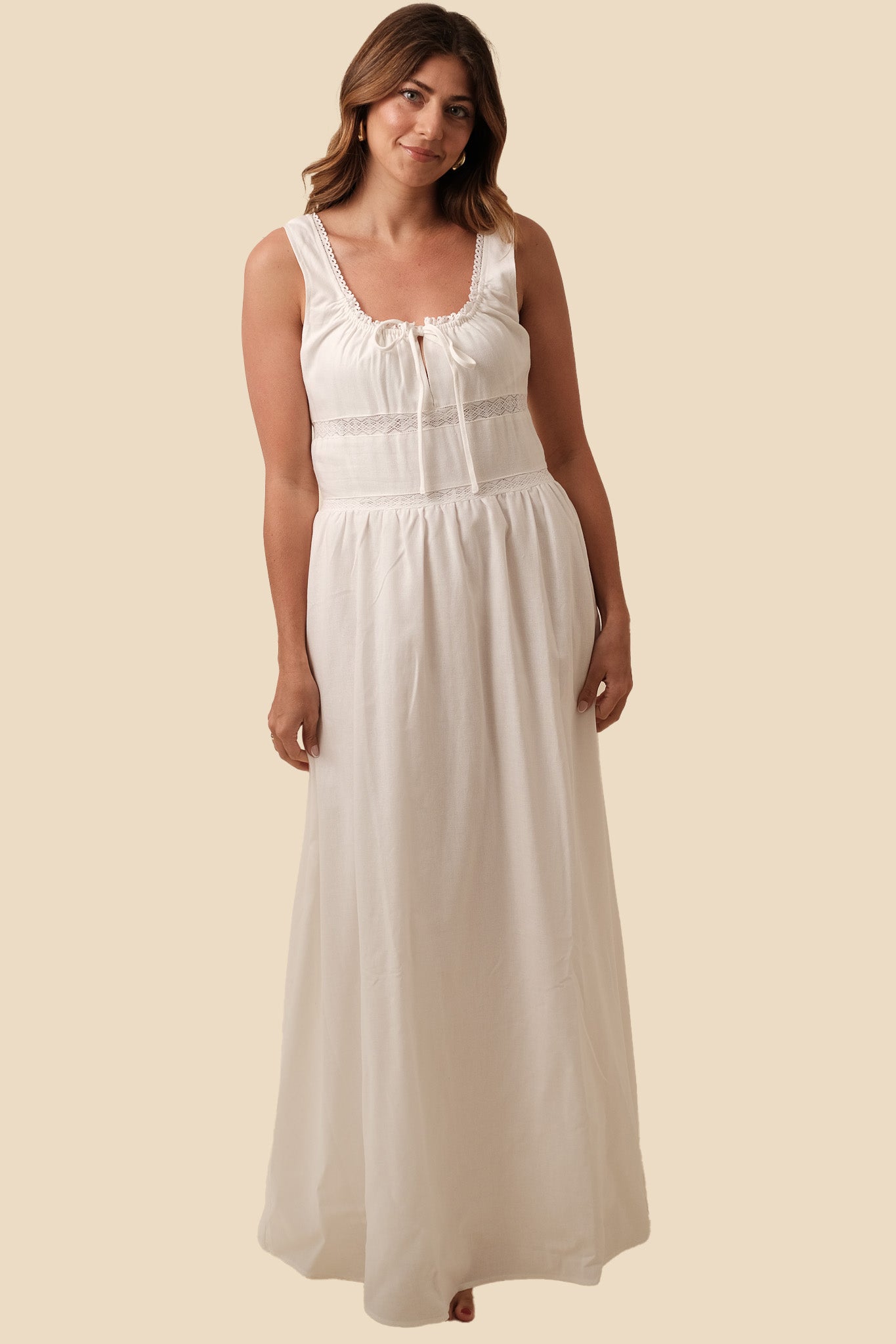 Needii Kelly White Linen Eyelet Tank Maxi Dress (M)