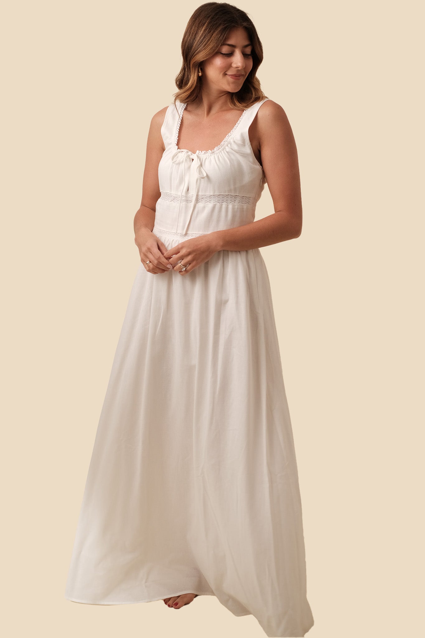Needii Kelly White Linen Eyelet Tank Maxi Dress (M)