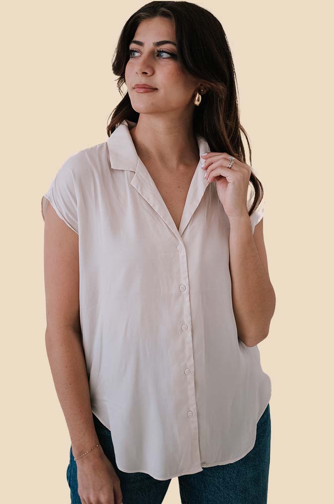 Miou Muse Tate Cream Satin Buttoned Top (S)