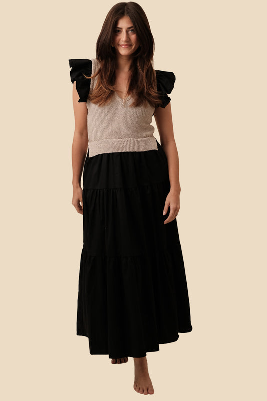 Sofie the Label Clover Flutter Sleeve Midi Dress (Black)