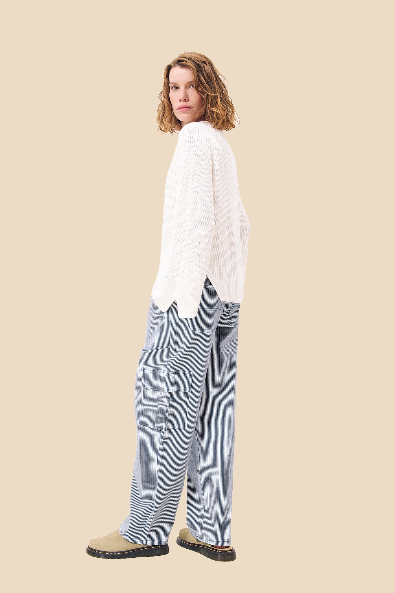 FRNCH Polette Blue Striped Straight Cotton Pants