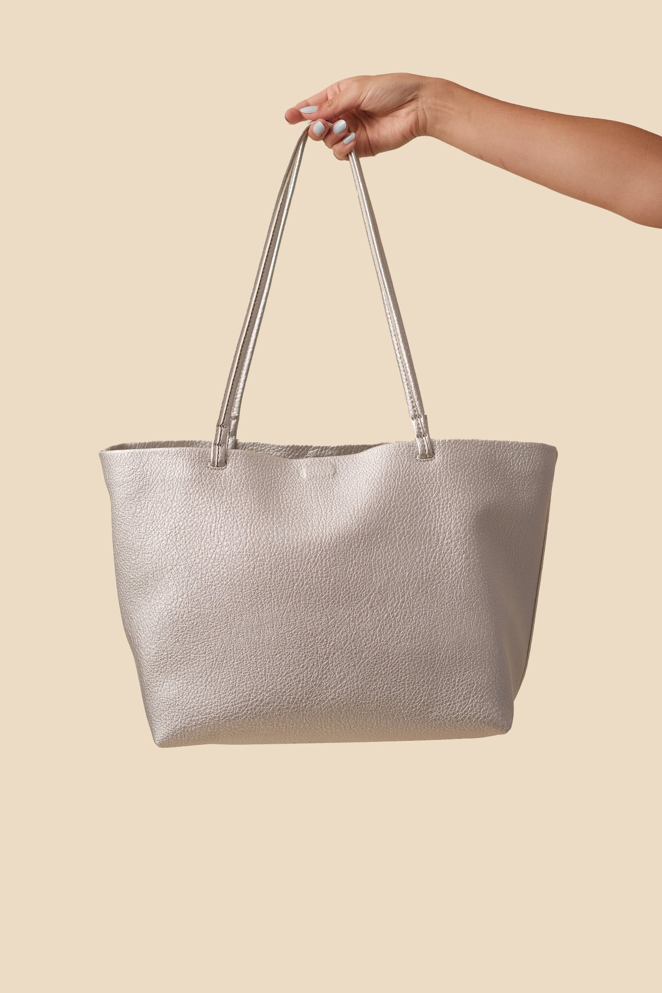 Metallic Silver Minimalist Tote Bag