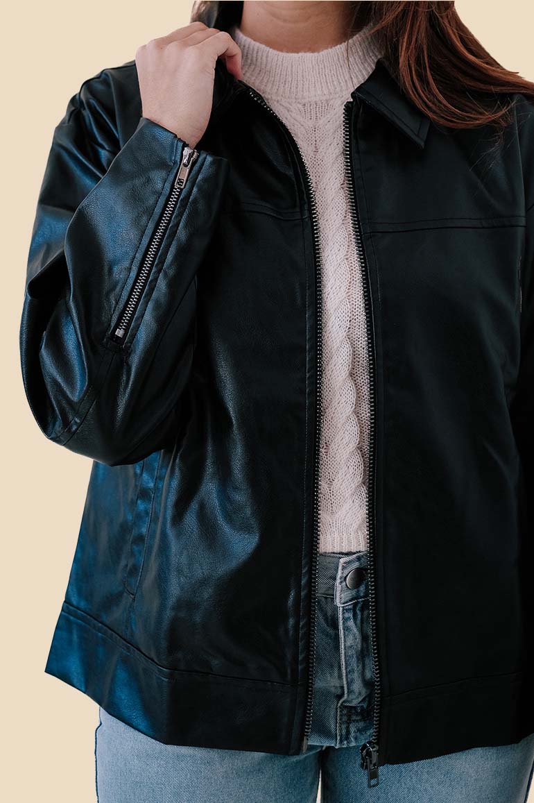 Needii Pepper Black Oversized Faux Leather Jacket