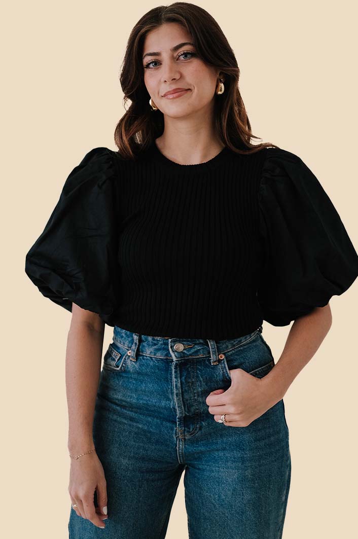 Sofie the Label Tori Contrast Puff Sleeve Top (Black)