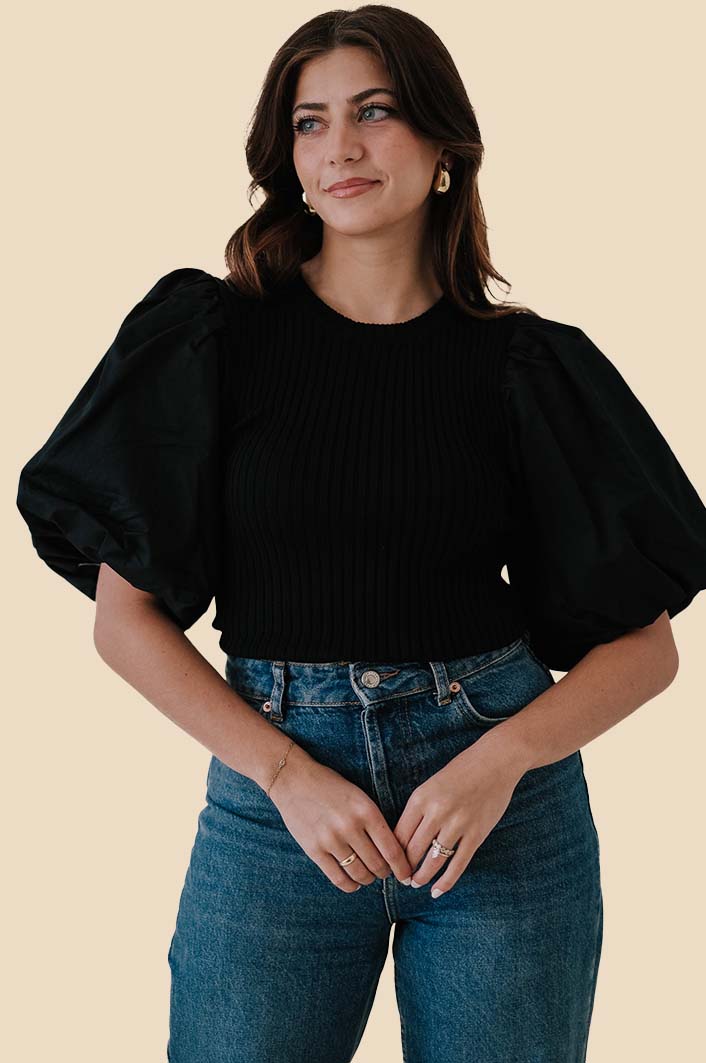 Sofie the Label Tori Contrast Puff Sleeve Top (Black)