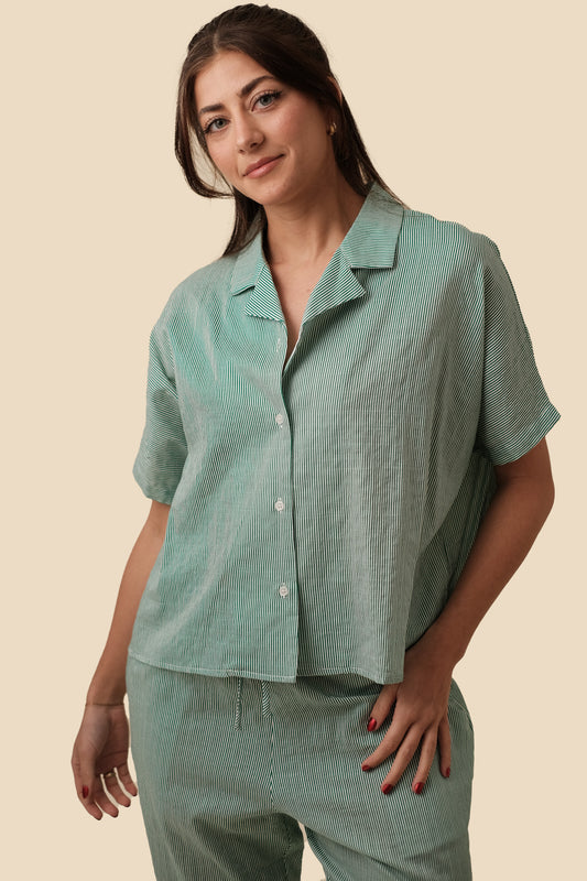 Things Between Francis Green Striped Cotton Shirt