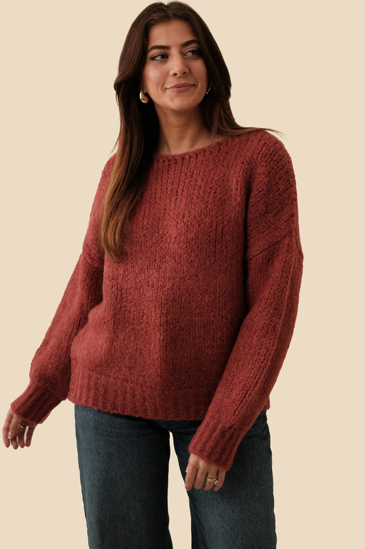Molly Bracken Beth Terracotta Wide Knit Sweater Top (M)