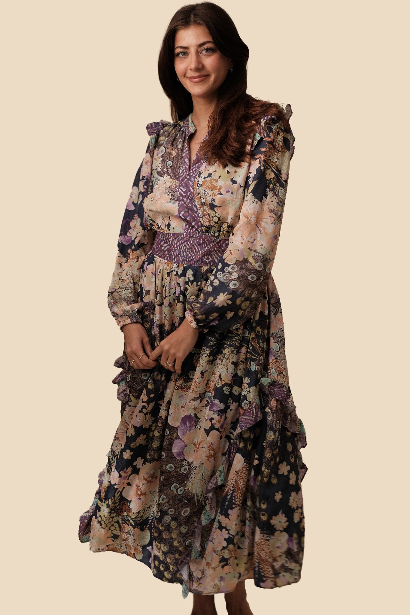 Current Air Emmaline Peacock Floral Midi Dress