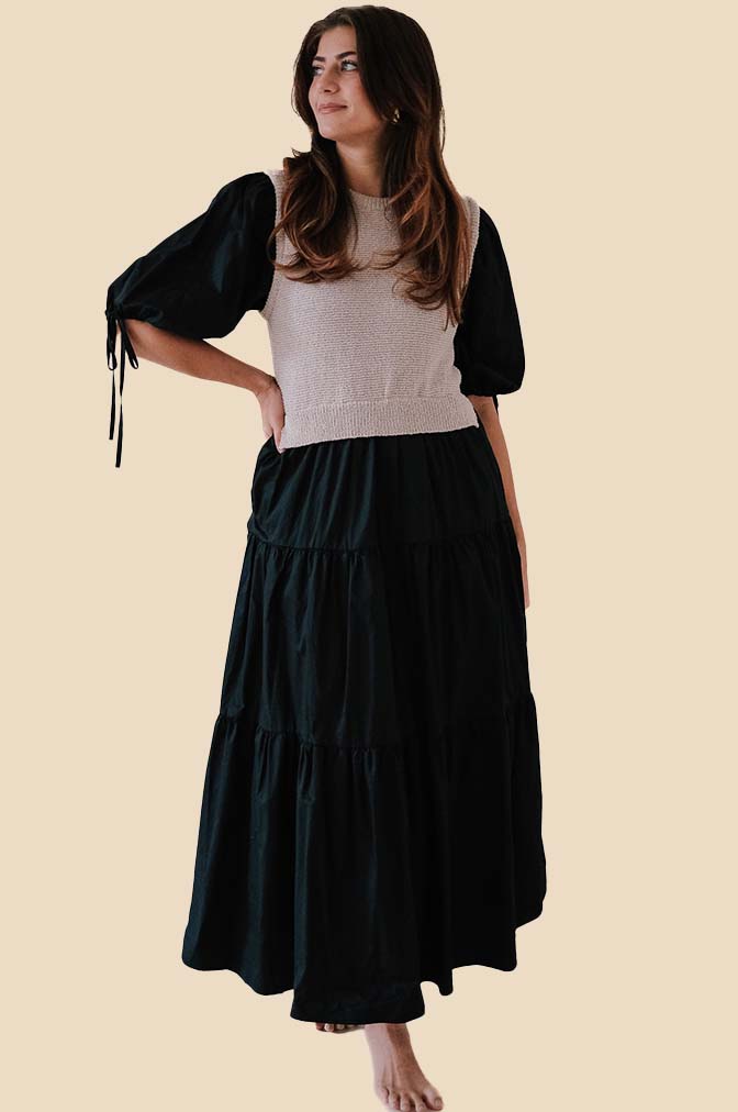 Sofie the Label Valencia Mixed Knit Tiered Maxi Dress (Black)