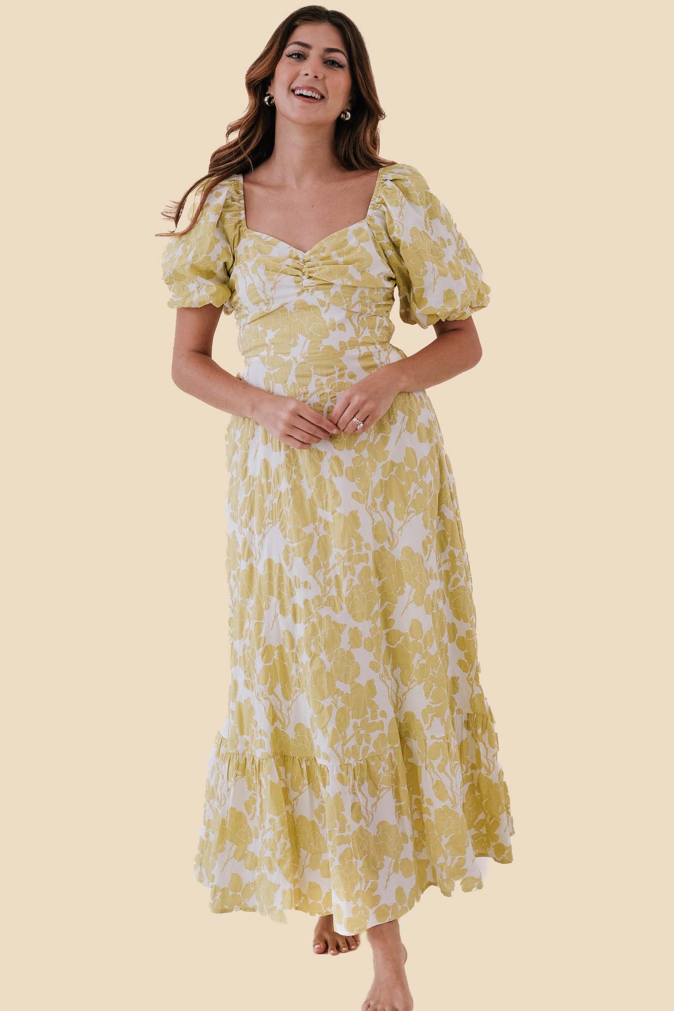 Ashton Floral Extravaganza Puff Sleeve Maxi Dress (Yellow)