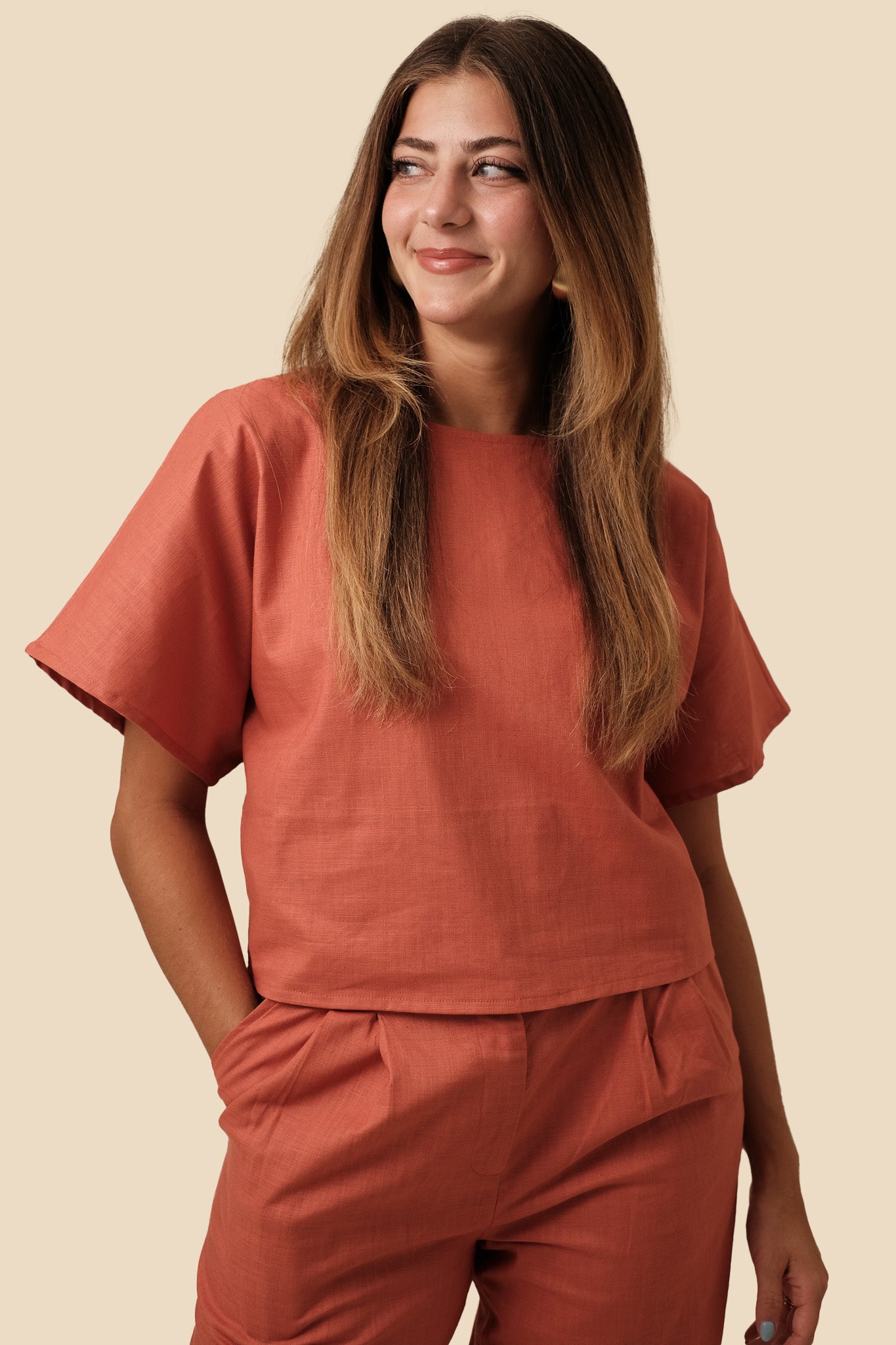 Lucy Paris Burnt Orange Joey Linen Crop Top