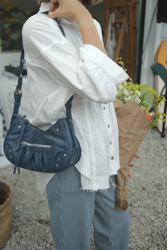 Studded Faux Leather Baguette Shoulder Bag (Two Colors)