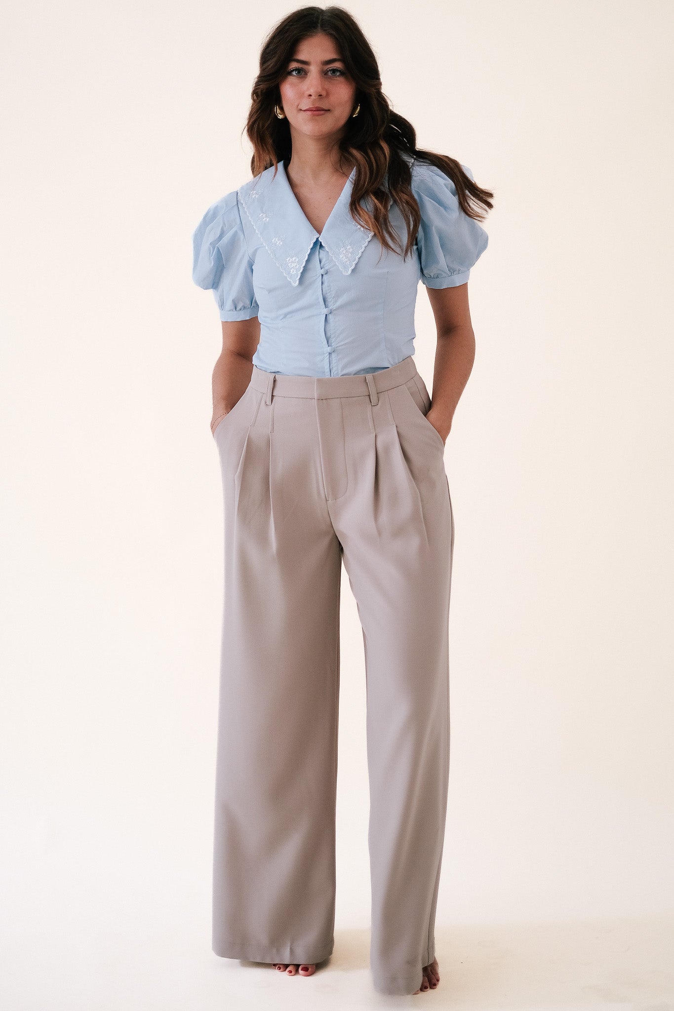 Greylin Stanley Khaki Wide Leg Trousers