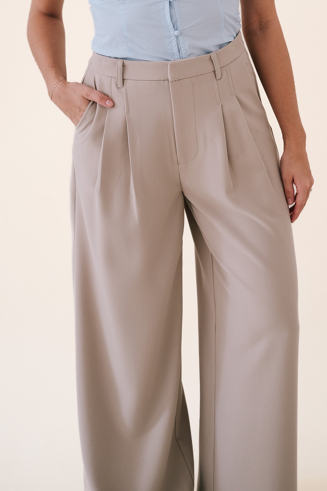 Greylin Stanley Khaki Wide Leg Trousers