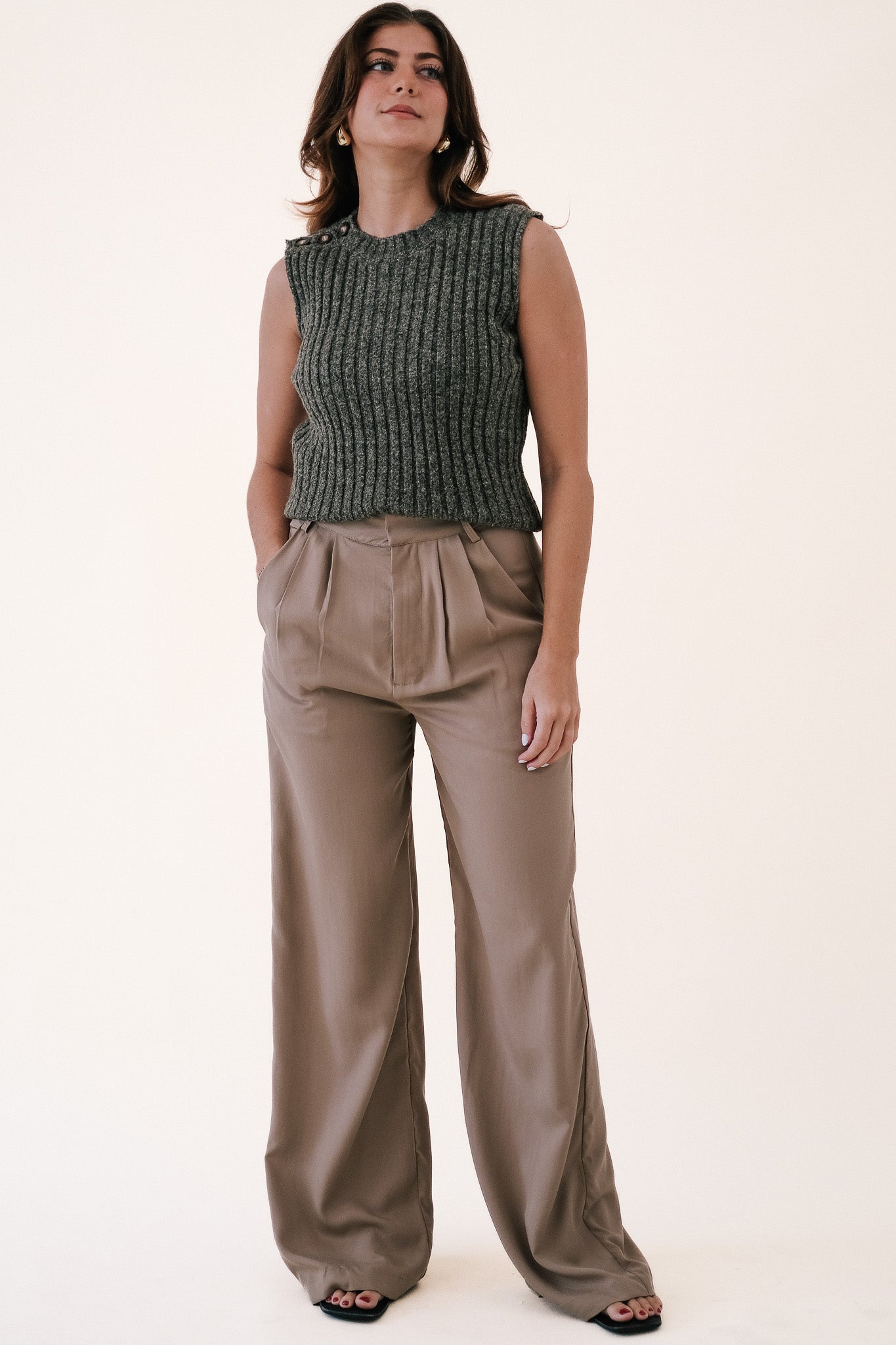 By Together Lydia Khaki Wide Leg Trouser Pants