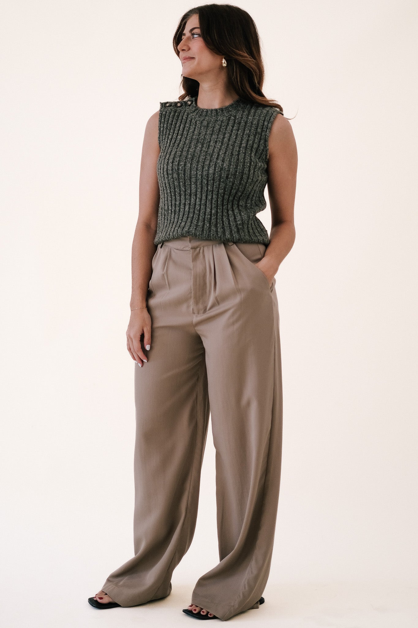 By Together Lydia Khaki Wide Leg Trouser Pants