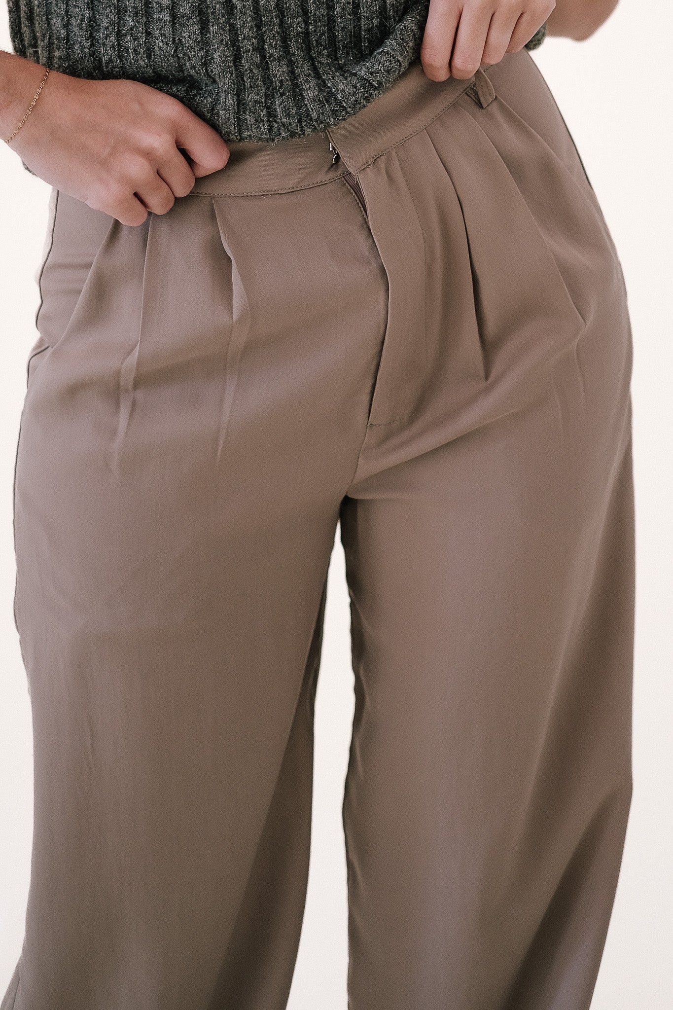 By Together Lydia Khaki Wide Leg Trouser Pants