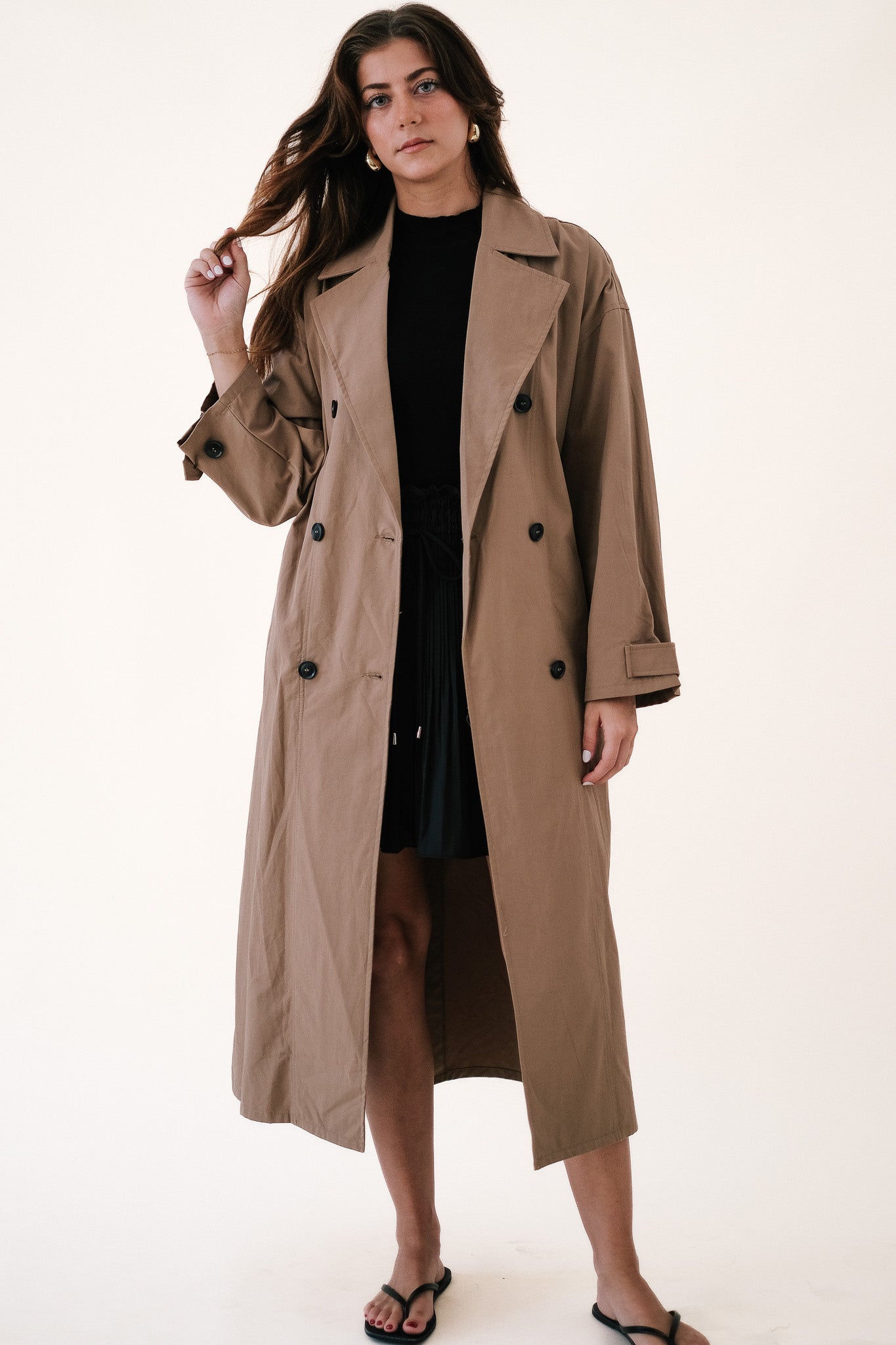 Leighton Khaki Long Sleeve Buttoned Trench Coat