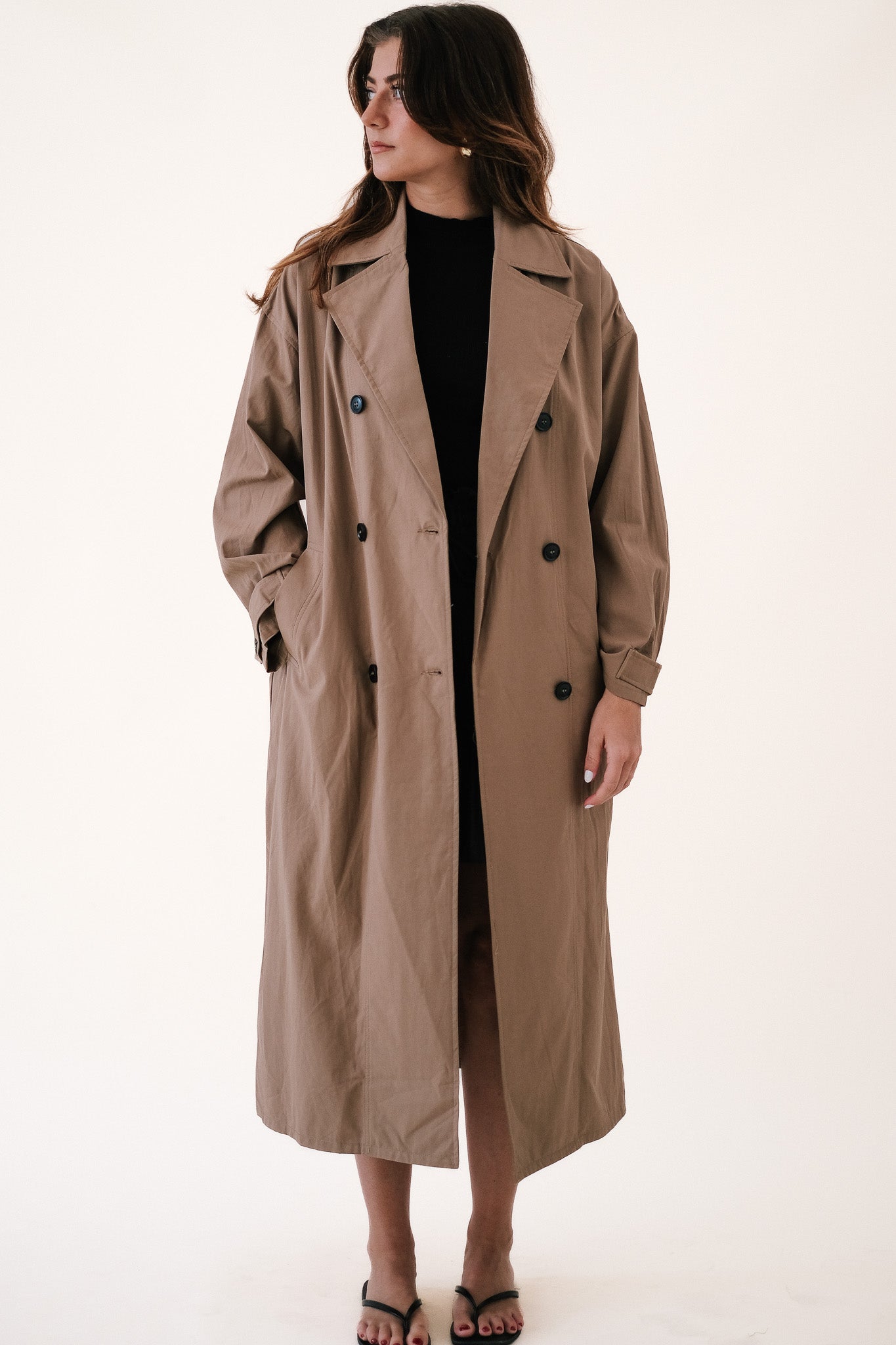 Leighton Khaki Long Sleeve Buttoned Trench Coat