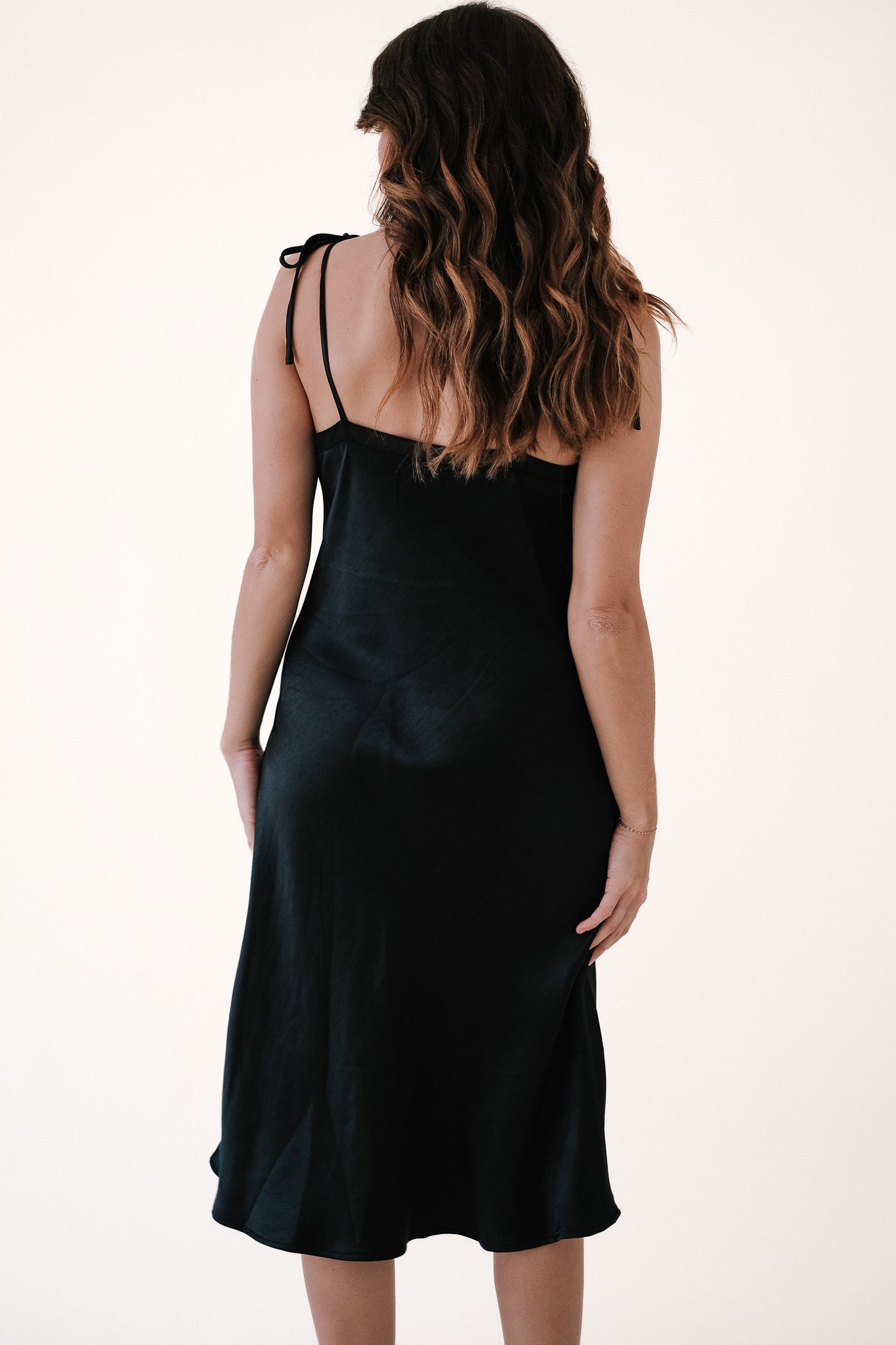 Lucy Paris Betty Black Satin Slip Midi Dress