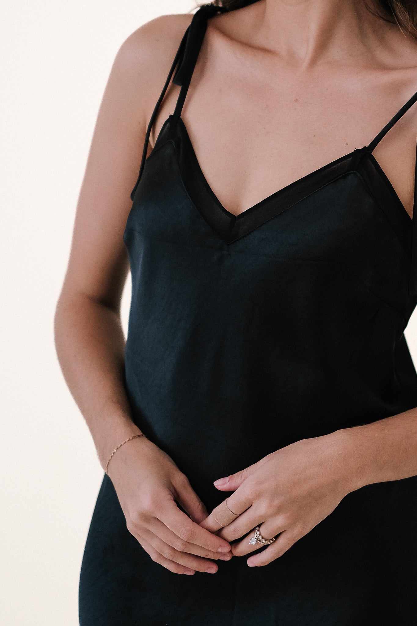 Lucy Paris Betty Black Satin Slip Midi Dress