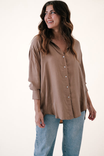 Lucy Paris Maggie Coffee Soft Suede Buttoned Top (M)