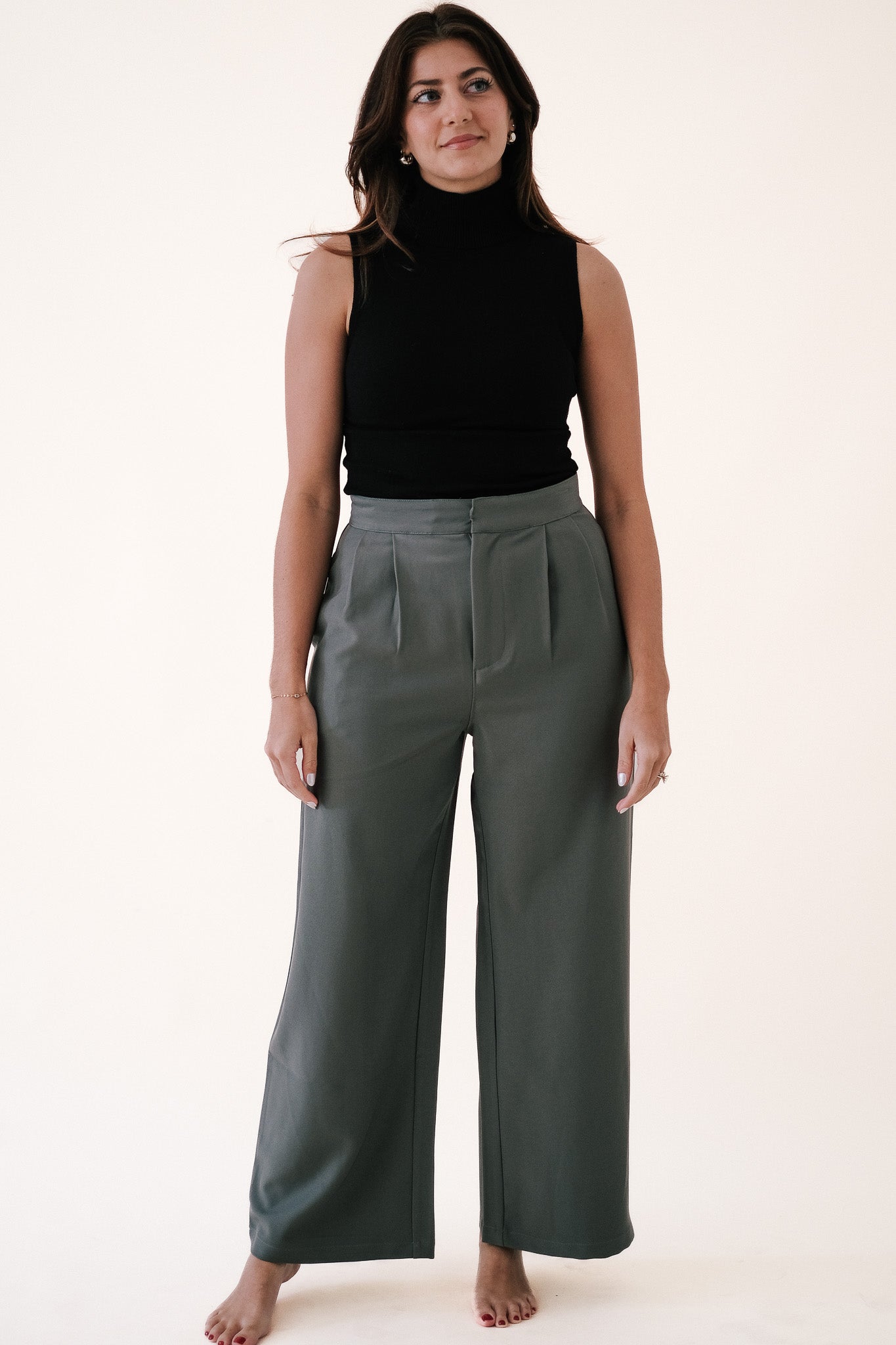 Leola Olive Wide Leg Trouser Pants