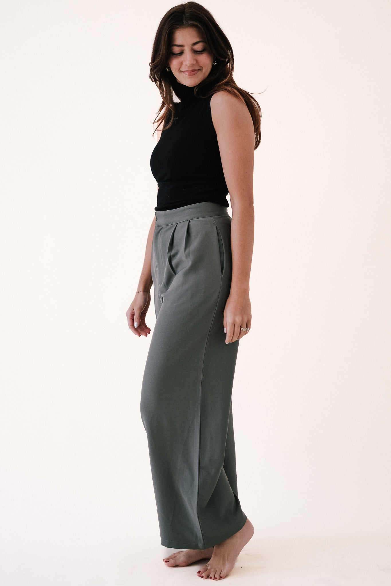 Leola Olive Wide Leg Trouser Pants