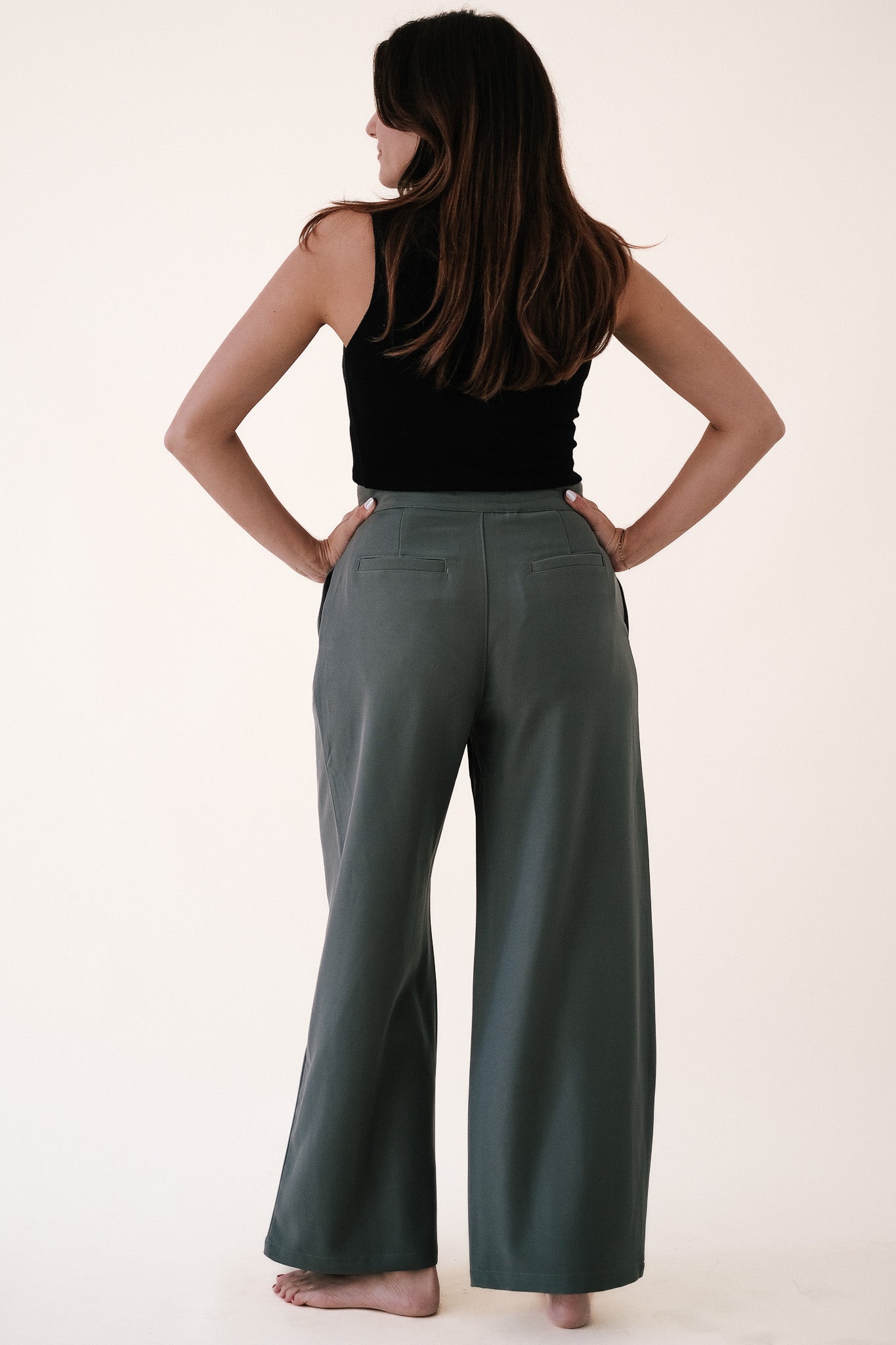 Leola Olive Wide Leg Trouser Pants