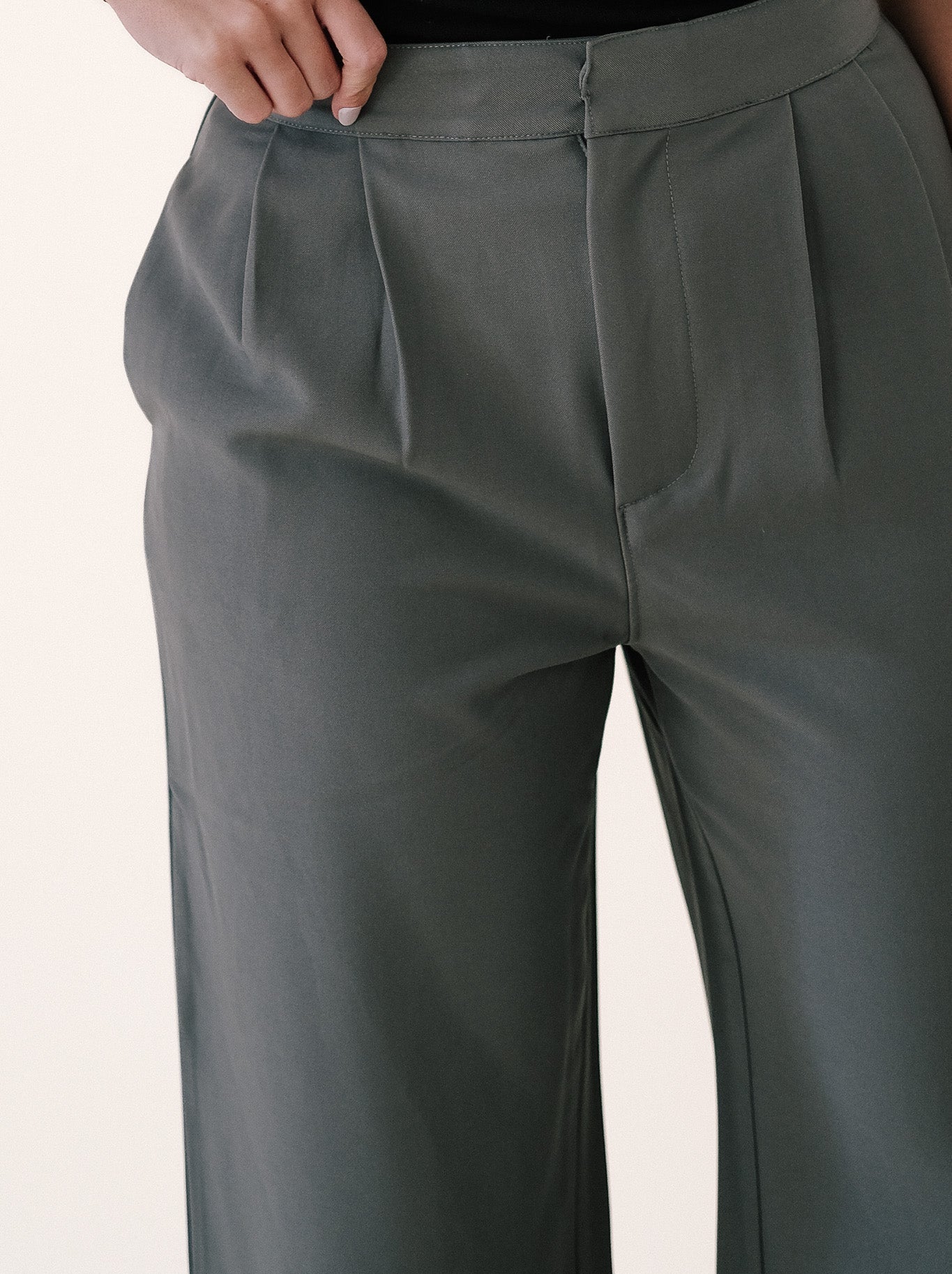 Leola Olive Wide Leg Trouser Pants