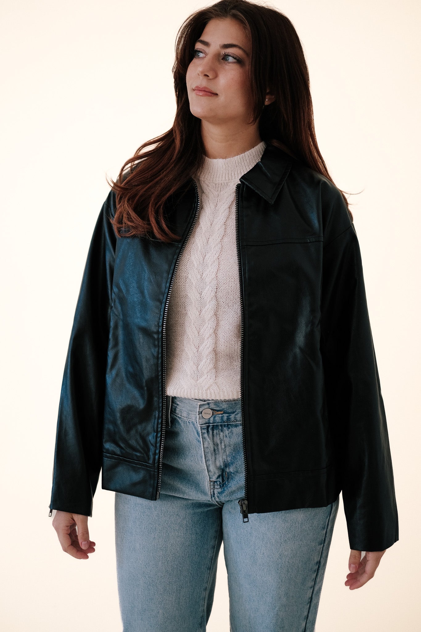 Needii Pepper Black Oversized Faux Leather Jacket